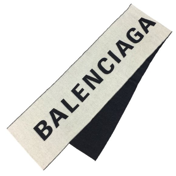 BALENCIAGA Marco Scarf 512732 Wool Black x White aq10559 - Picture 1 of 3